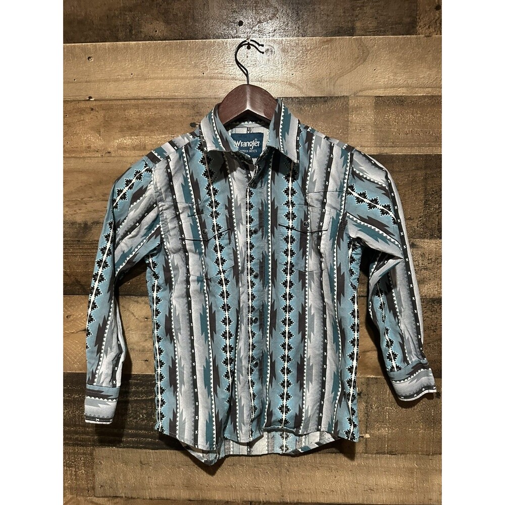 Wrangler Kids Youth Medium Snap Western Long Sleeve Blue